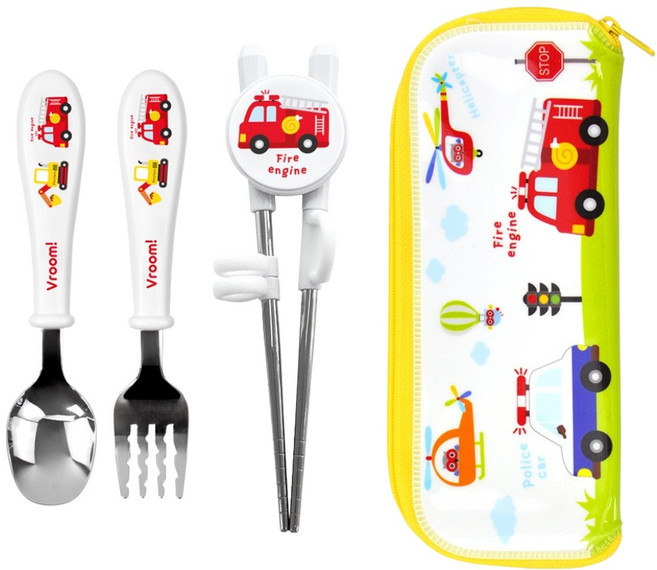 키친유 부릉부릉 편한 스텐 스푼포크젓가락 케이스 세트, 혼합색상, 1세트, 스푼 + 포크 + 젓가락 + 수저집