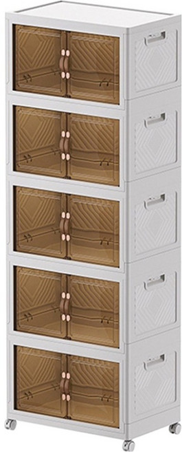 Tiger Pavilion 特大號五層 虎閣收納櫃/家用折疊收納櫃/多層置物櫃/帶輪玩具儲物櫃/廚房櫃子/收納箱 60 x 38 x 168.5cm, 1個, 白色