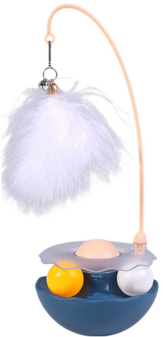 毛皇上 荷包蛋造型逗貓不倒翁, 1個, 靛藍色