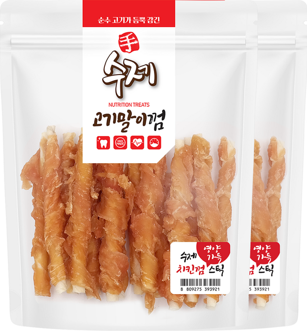 펫스토리 강아지 영양가득간식 수제 고기말이 껌스틱, 치킨맛, 210g, 2개