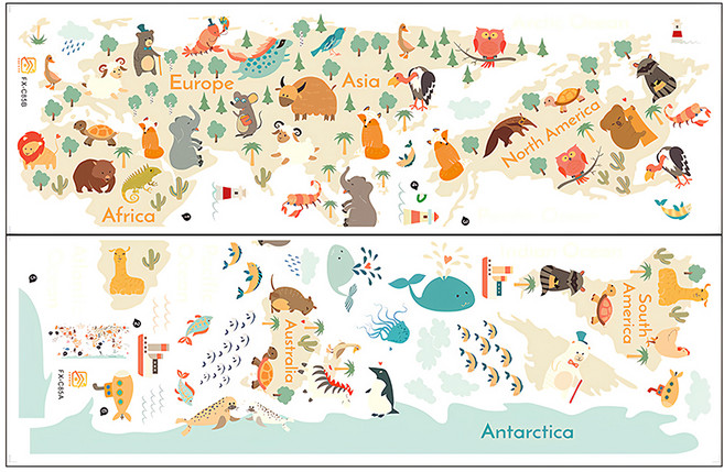 WA. WALL ART PVC無痕設計壁貼 FX-C85, 世界地圖