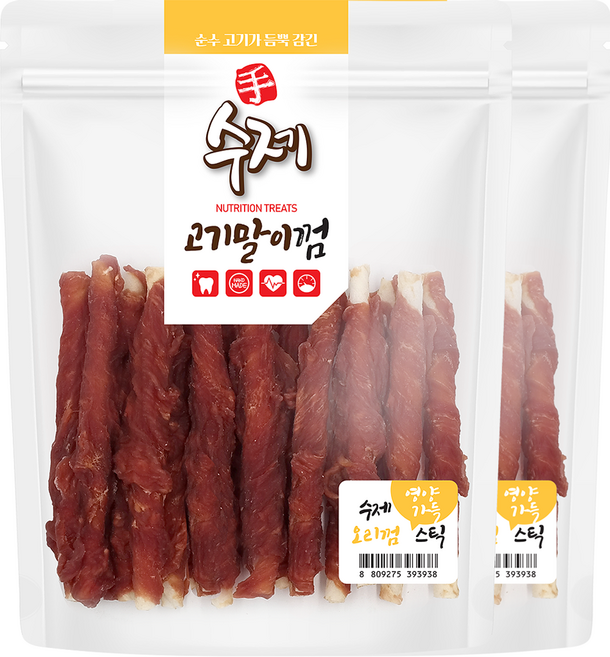 펫스토리 강아지 영양가득간식 수제 고기말이 껌스틱, 오리맛, 210g, 2개