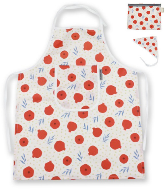 베베슈에뜨 아동용 패턴 앞치마 + 두건 + 방수 파우치 세트