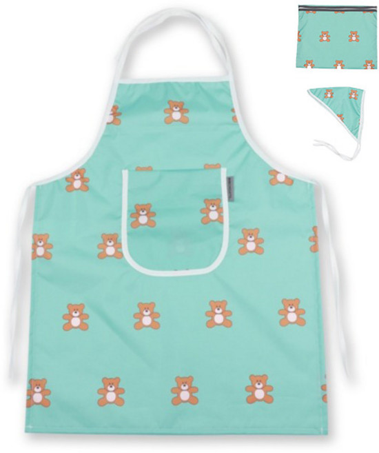 베베슈에뜨 아동용 패턴 앞치마 + 두건 + 방수 파우치 세트