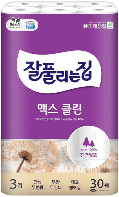 잘풀리는집 맥스 클린 3겹 화장지, 30m, 30롤, 1개