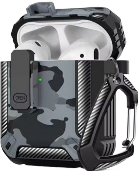 지에스비케이스 에어팟 슈퍼쉴드 락 케이스 에어팟 1 / 2 세대, 밀리터리그레이, 1개