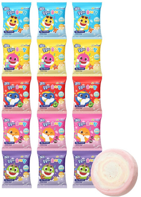 앙팡드봉봉 스낵스 핑크퐁 아기상어 줄줄이 솜사탕 15p, 60g, 1개
