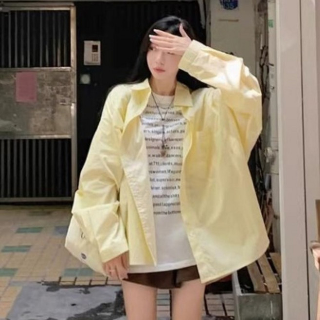 DMELD 女款修身細條紋寬鬆版休閒襯衫 EO024