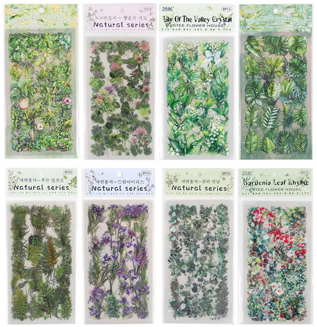 투데이리빙 압화 스타일 투명 스티커 CD_OST_AL163Q 8종 x 6p 세트, 혼합색상, 1세트