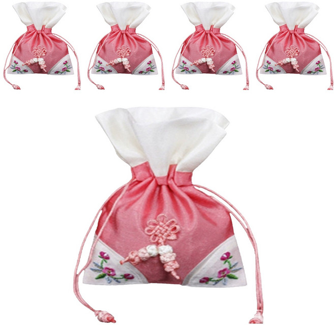 Healthy Dot 邊角刺繡福袋 10 x 15 cm, 深粉紅色, 5個