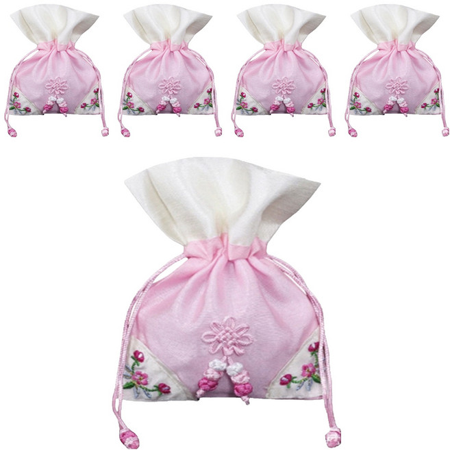 Healthy Dot 邊角刺繡福袋 10 x 15 cm, 淺粉紅色, 5個