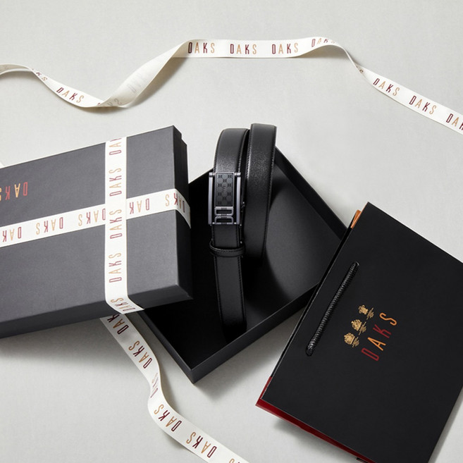 닥스 남성용 카본 패턴 무광 버클 소가죽 자동벨트 + 선물포장 패키지
