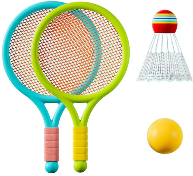 마샤투 가족이 즐기는 소프트 배드민턴 라켓 2종 + 공 2p 세트, 1세트, 블루, 그린(라켓)