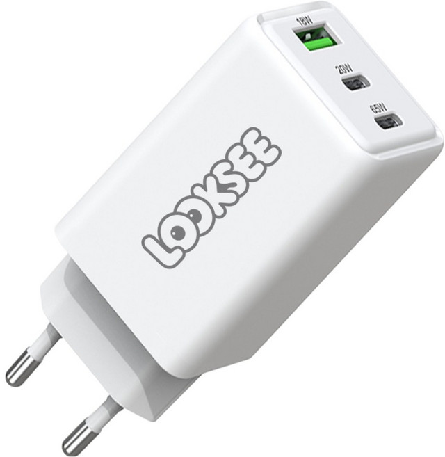 룩씨 65W GaN PD PPS 3포트 초고속 멀티 충전기 어댑터, 화이트, 1개