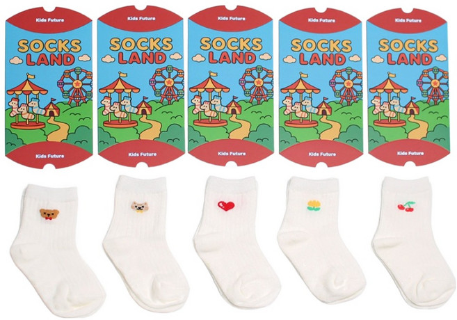 키즈퓨처 아동용 아이콘 양말 5족 + 포장케이스 5p 선물 세트