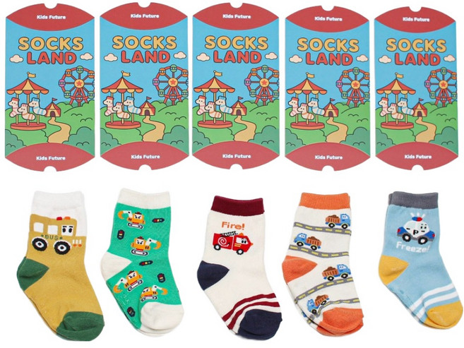 키즈퓨처 아동용 부릉이 양말 5족 + 포장케이스 5p 선물 세트