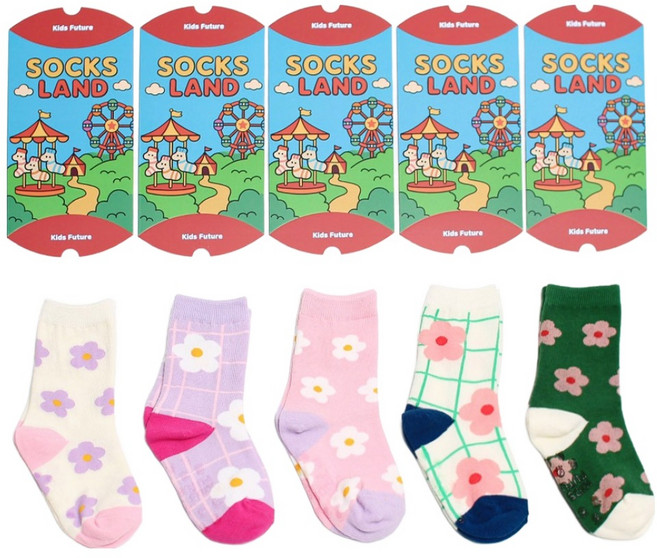 키즈퓨처 아동용 플라워송이 양말 5족 + 포장케이스 5p 선물 세트