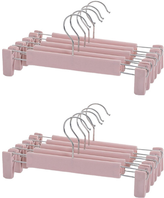 앞날창창 논슬립 치마 바지 집게형 옷걸이, 핑크, 10개