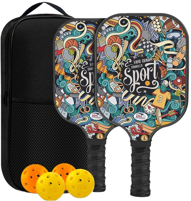 匹克球高級球拍雙人組, 1套, 塗鴉