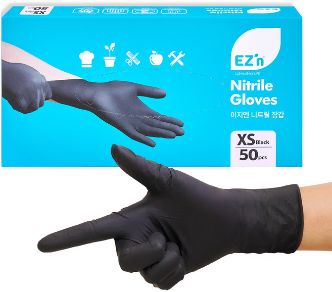 EZn이지엔 니트릴 장갑 50p, 블랙, 미니(XS), 1개