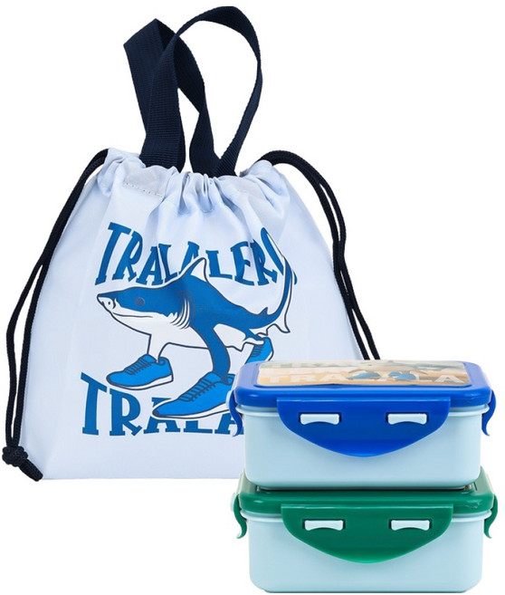 릴팡 이탈리안 브레인롯 콤팩트 2단 도시락 + 파우치 세트, 혼합색상, 1세트