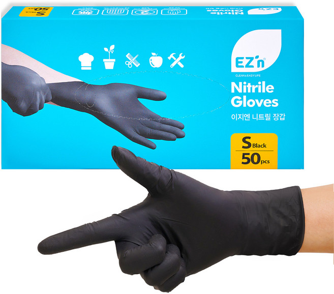 EZn이지엔 니트릴 장갑 50p, 블랙, 소(S), 1개