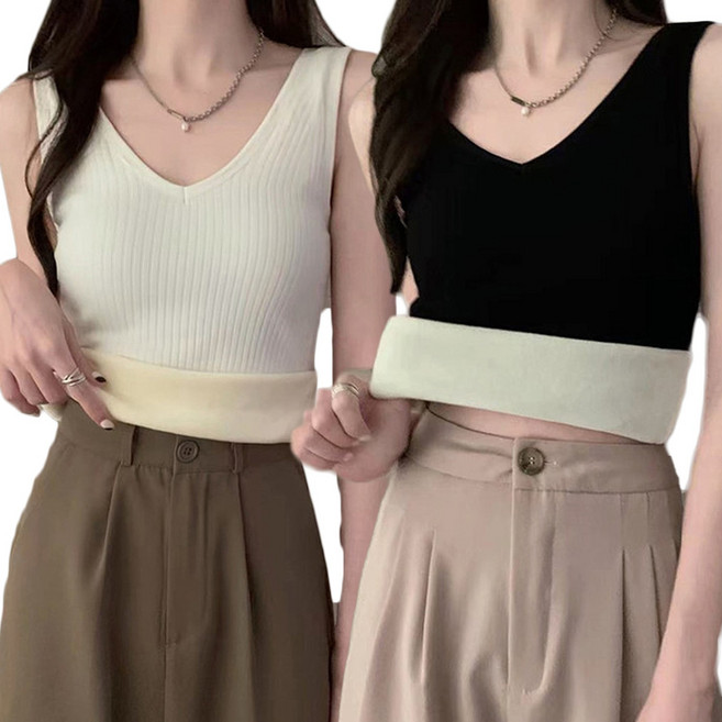 2Estar 刷毛保暖無袖背心 V領發熱冬季內衣 2件組