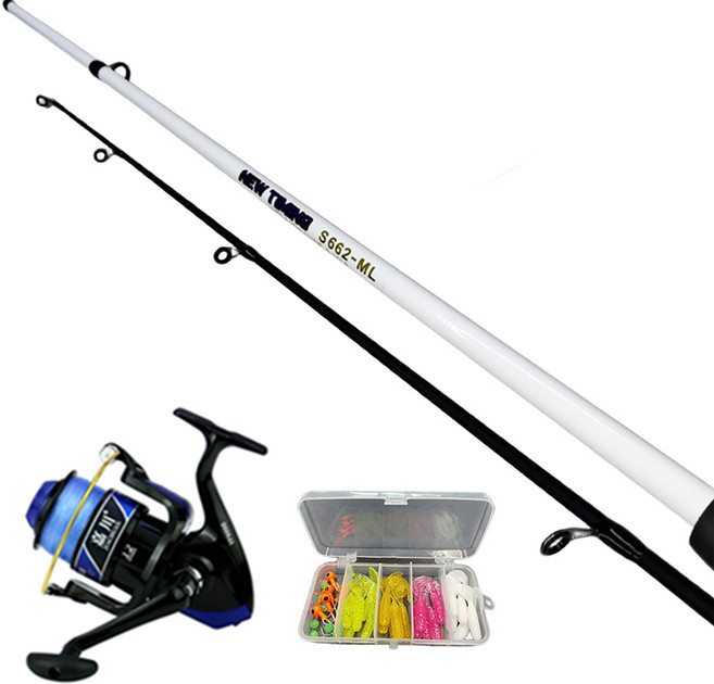 입문자용 보급형 타이밍 루어 낚시대 S662-ML + 2000번 스피닝릴 + 지그헤드웜 세트, 화이트 + 블랙