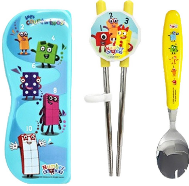 르번 넘버블록스 스푼양손교정젓가락 케이스세트, 혼합색상, 케이스 + 스푼 + 교정젓가락, 1세트