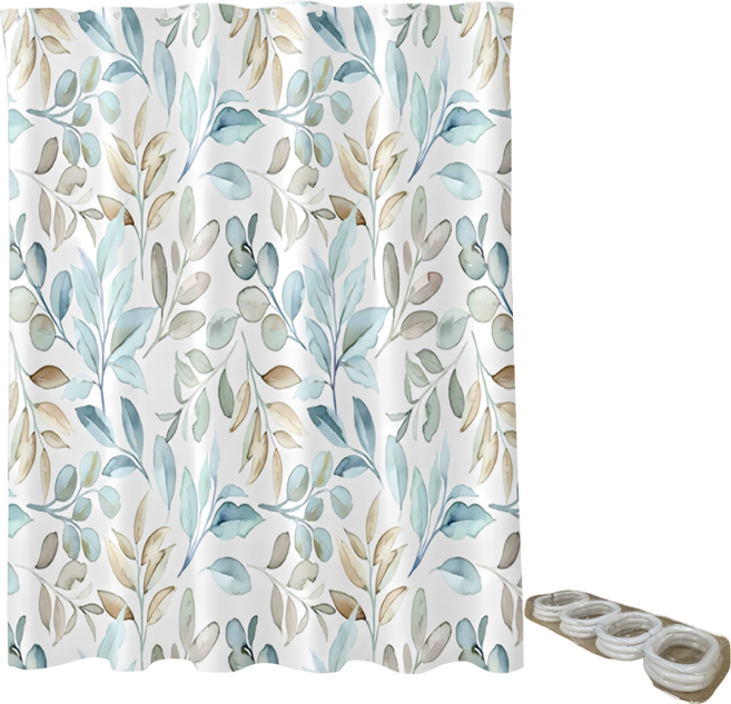 半島良品 不透光防霉防水浴簾 附掛勾, 1個, 和風綠葉