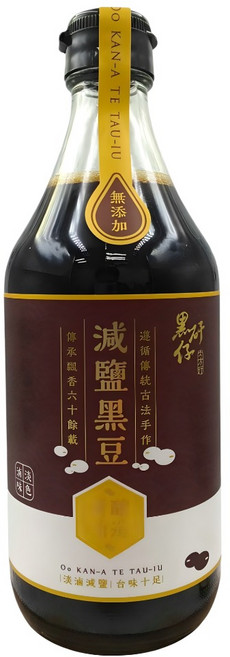 黑矸仔 減鹽黑豆醬油, 1個, 500ml