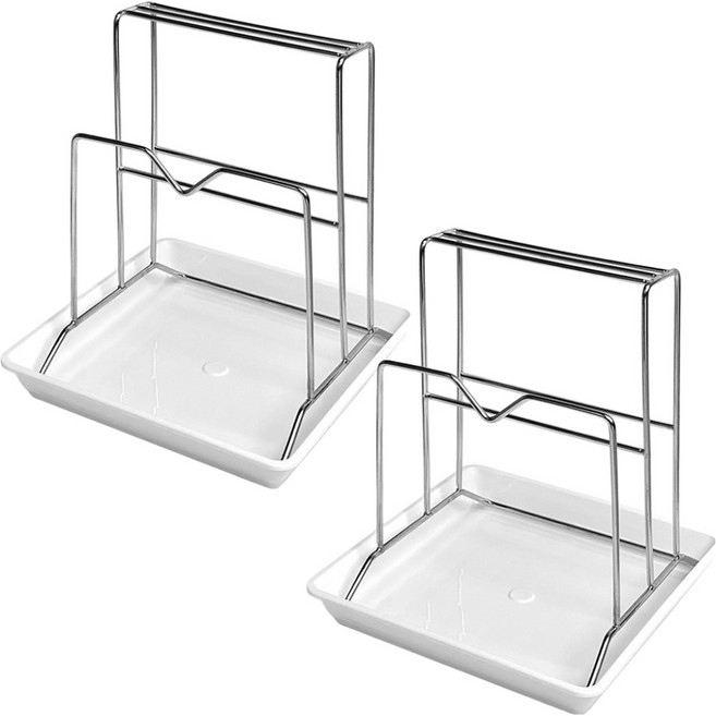 모나코올리브 트리플홀더 스테인레스 물받이 트레이 포함 도마 칼 뚜껑 거치대, 2개, 실버