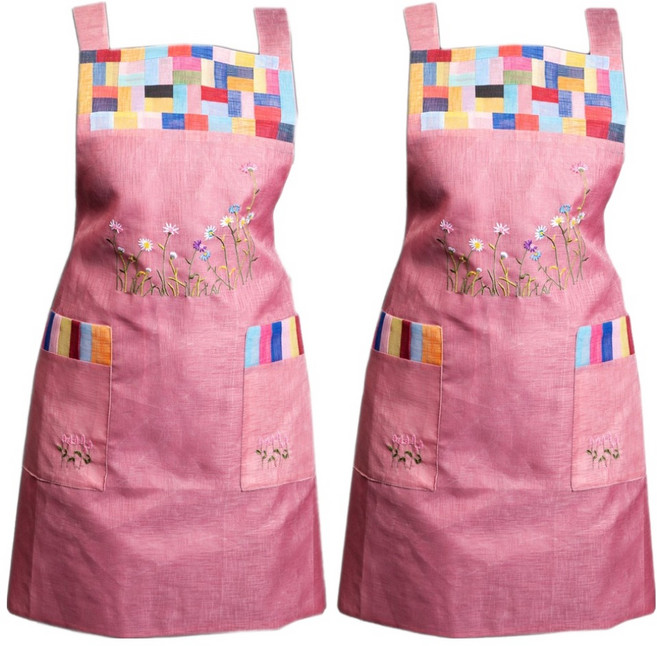 하마공방 색동 모시 사각 조각보 원피스 앞치마, 인디핑크, 2개