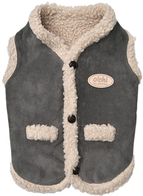 올치 반려동물 무스탕 뽀글이 조끼 점퍼 VT6878, 그레이, 1개