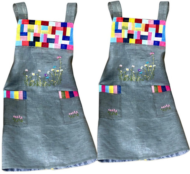 하마공방 색동 모시 사각 조각보 원피스 앞치마, 회색, 2개