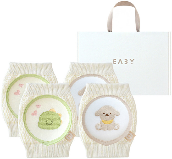 BABY&I 嬰幼兒護膝 2件組 + 購物袋, 1套, 愛心恐龍, 寶寶絨球