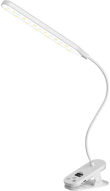 QLZHS 智能觸控 無極調光 LED護眼檯燈/床頭燈/學生閱讀燈/充插兩用桌燈/LED夾子檯燈, 白色