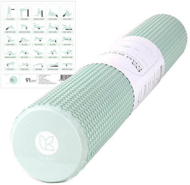 ALEAF EVA 軟泡棉運動滾筒 + 運動指南海報, 薄荷綠色, 1組