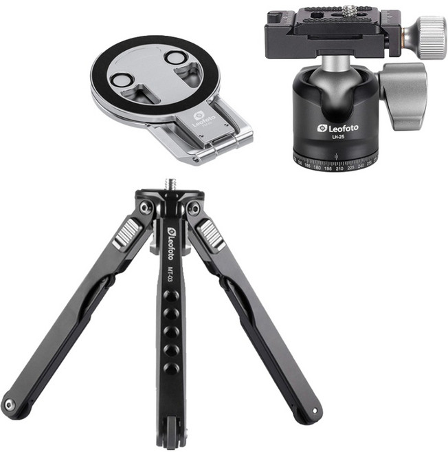 레오포토 스파이더 미니삼각대 + 볼헤드 + 맥세이프 스마트폰 스탠드 실버 세트, 1세트, MT-03 + LH-25 + PU-25 + PM-05-SL