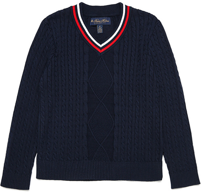 브룩스브라더스키즈 테니스 v넥 케이블 스웨터