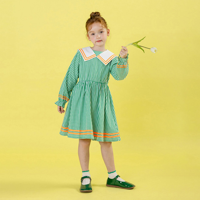 아이러브제이 불리스 체크카라 면 원피스