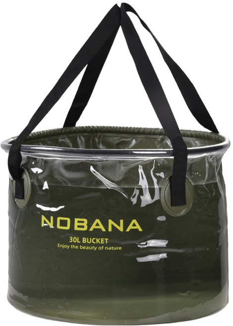 NOBANA 加厚摺疊透視水桶 附掛袋 30L, 1個, 軍綠色