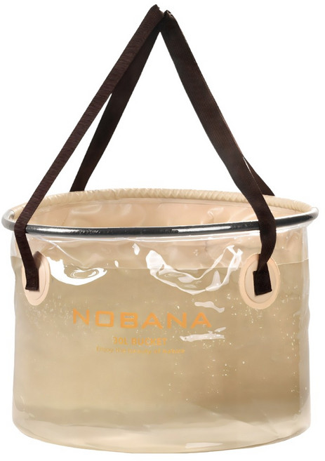 NOBANA 加厚摺疊透視水桶 附掛袋 30L, 1個, 卡其色