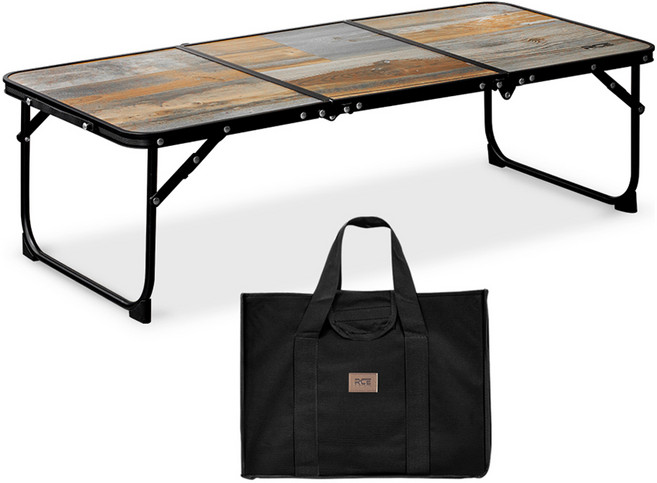 로티캠프 와이드슬림 3단 접이식 미니 캠핑 테이블, 다크우드