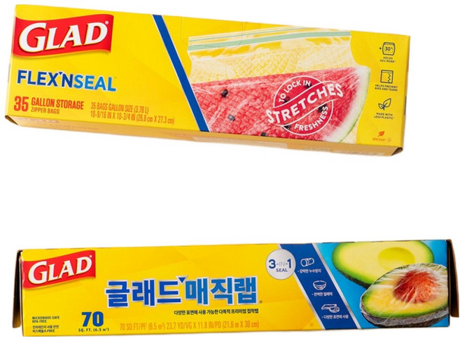 글래드 플렉스앤씰 늘어나는 지퍼백 일반 대형 35p + 매직랩 일반형 21.6m 세트, 혼합, 1세트