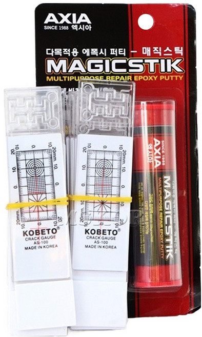 KOBETO 裂縫寬度進展測量儀 裂縫規 AS-100 10個 + AXIA 萬能塑鋼土 57g, 1套, 白色
