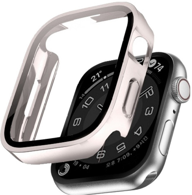 이츠라이프 애플워치 9H 스퀘어 강화유리 케이스 풀커버, 스타라이트, 1개