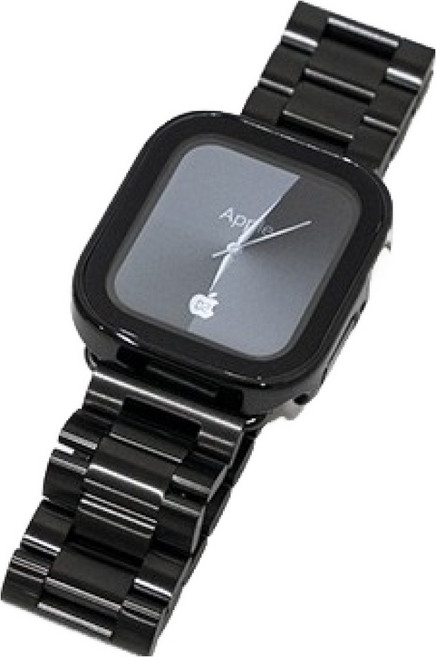 이츠라이프 애플워치 9H 스퀘어 강화유리 케이스 풀커버, 블랙, 1개