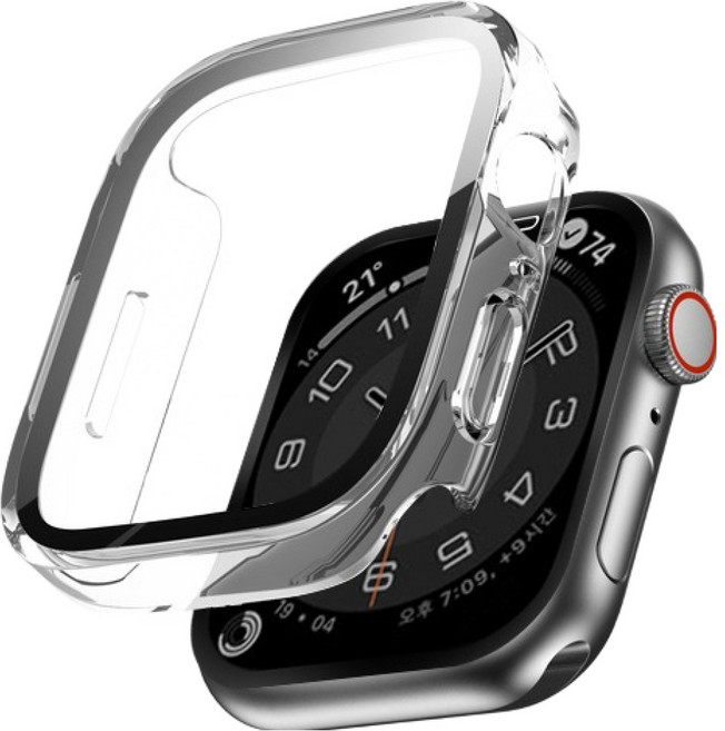 이츠라이프 애플워치 9H 스퀘어 강화유리 케이스 풀커버, 투명, 1개