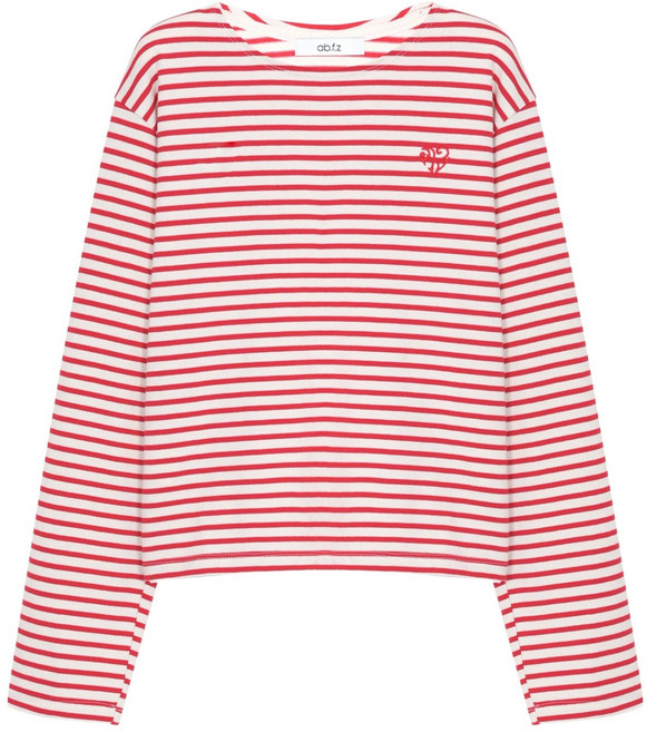 에이비에프지 여성용 스트라이프 라운드 자수 티셔츠 AFY4HK35